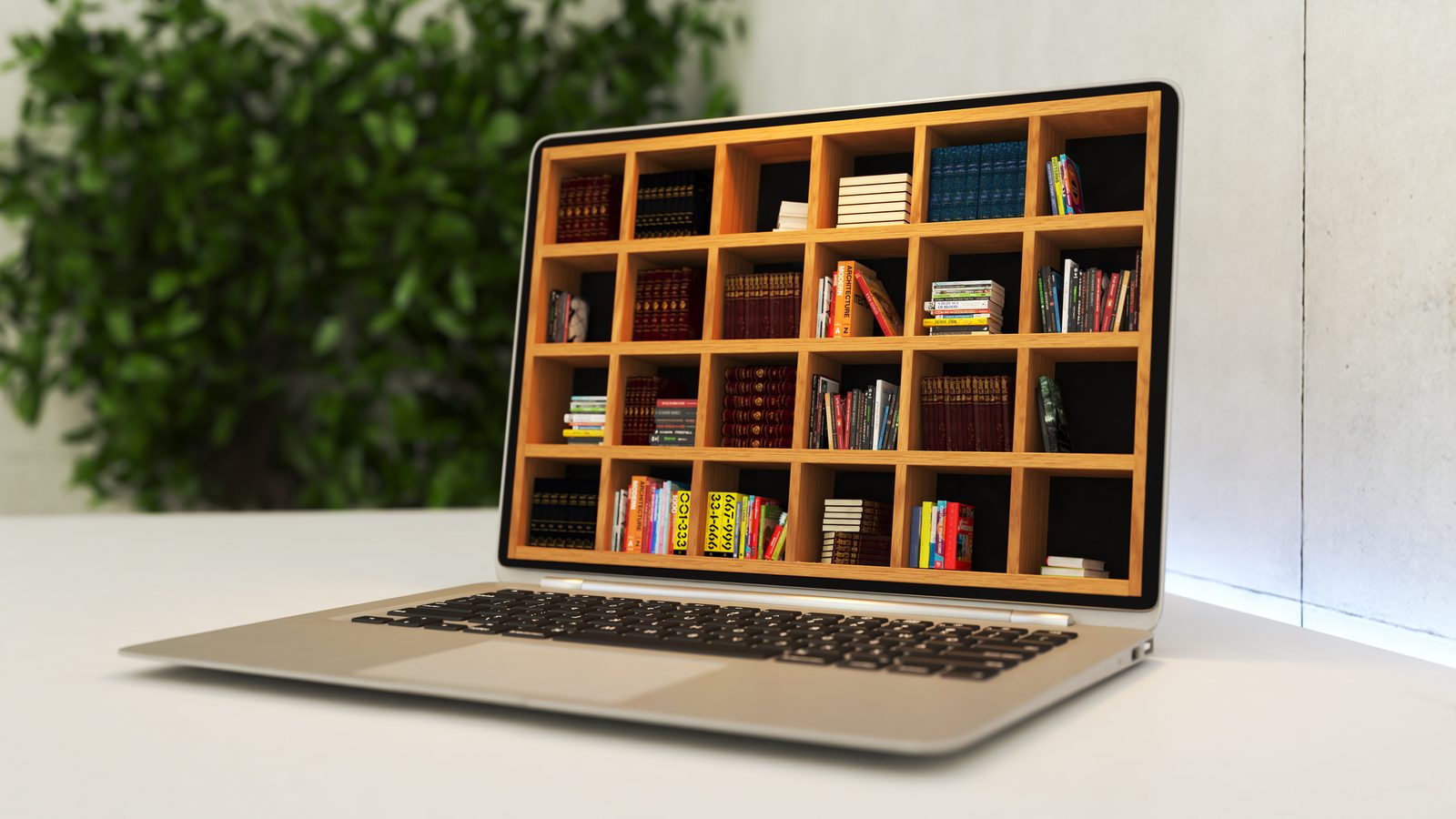 A laptop screen filled with shelves of books showing how locale decides which languages and regions an online course must reach